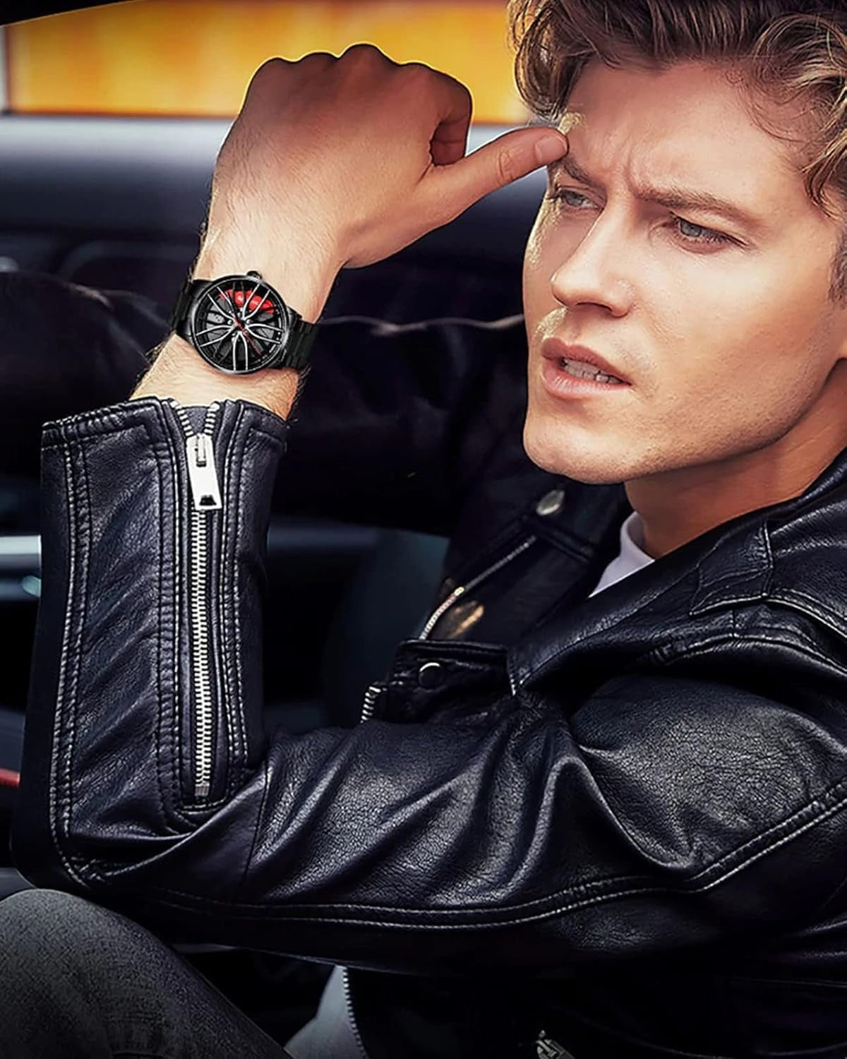 Men's Creative 3D Car Wheel Rotating Wrist Watch