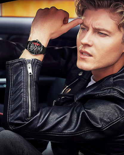 Men's Creative 3D Car Wheel Rotating Wrist Watch